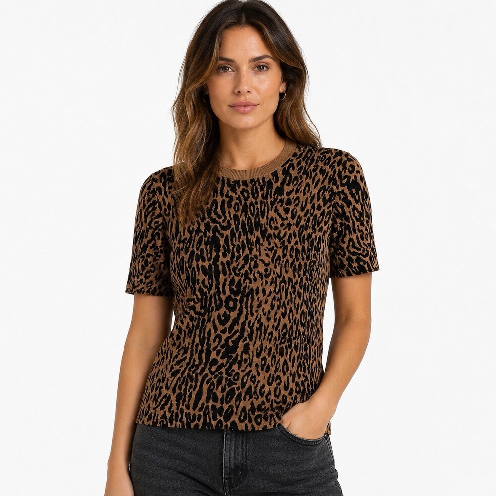 Ann Taylor Factory Leopard Cheetah Print Short Sleeve Knit Top Small NWT